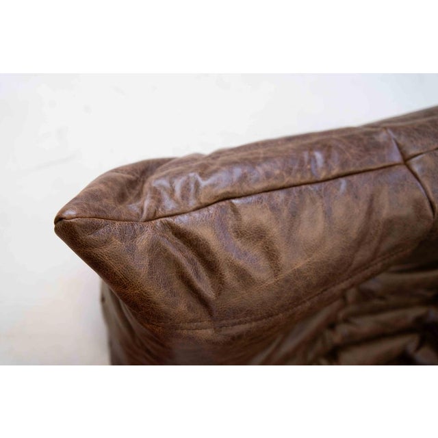Vintage Two-Seater Togo Sofa with Arms in Brown Leather by Michel Ducaroy for Ligne Roset, 1970s For Sale - Image 11 of 18