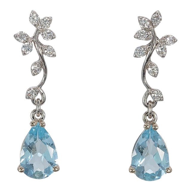 1.9ct Aquamarine Drop Earrings With Lab Grown Diamond Accents: Solid 14k Gold, A Pair For Sale