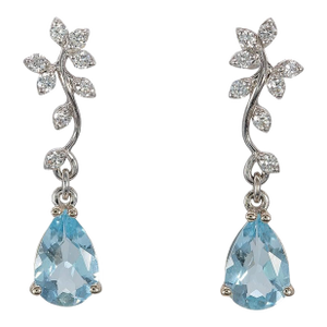 1.9ct Aquamarine Drop Earrings With Lab Grown Diamond Accents: Solid 14k Gold, A Pair
