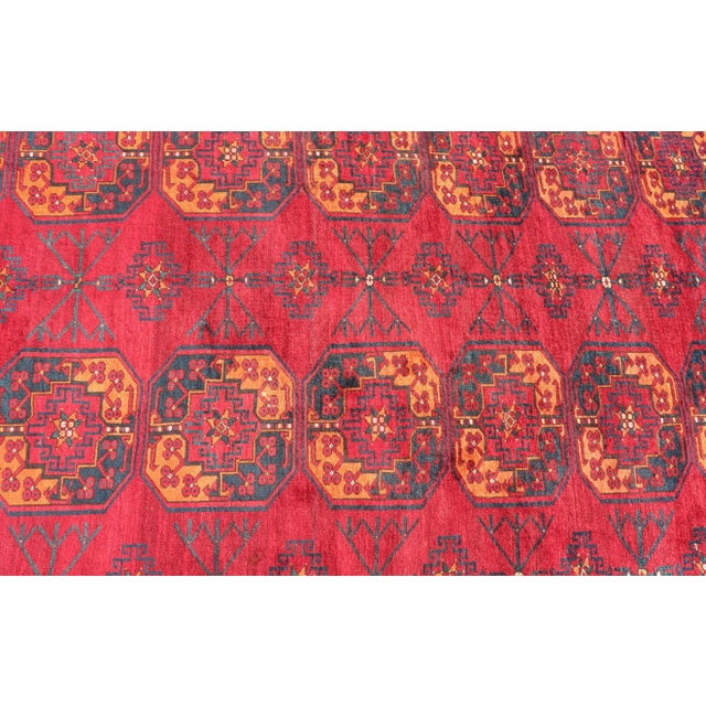 Ivory Antique Ersari Rug in Wool With Gul Design in Ivory, Blue, Red and Orange 8'2 X 11'8 For Sale - Image 8 of 11