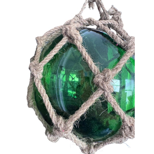 Vintage Green Glass Fishing Float in Jute Rope Netting For Sale - Image 11 of 12