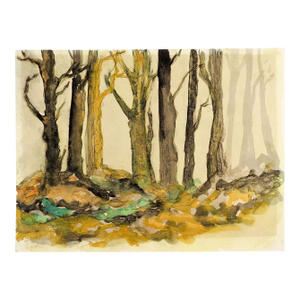 1977 Mysterious Forest Landscape Watercolor Painting