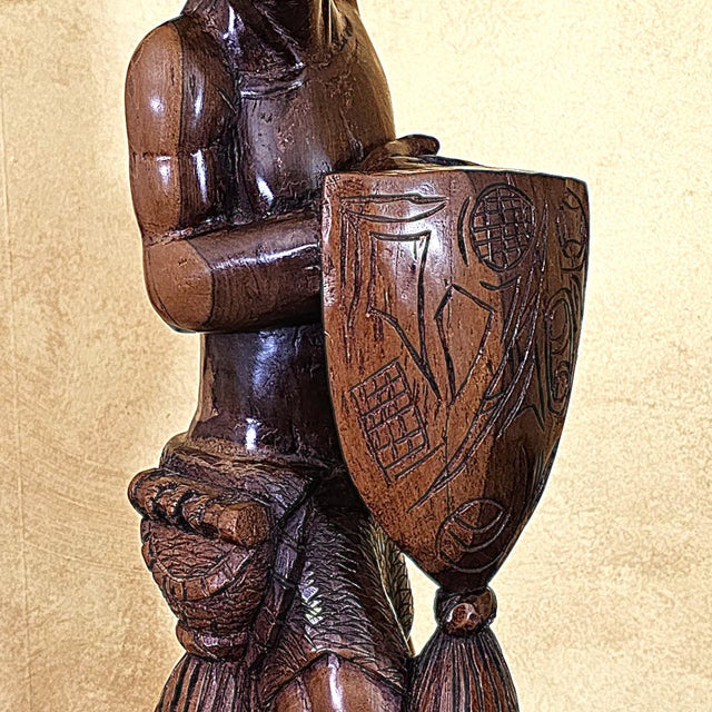 Vintage Hand-Carved Filipino Igorot Warrior Wood Sculpture – 23” For Sale - Image 13 of 18