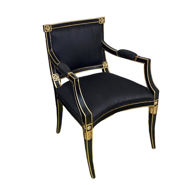 French Style Black Lacquer Wood Directoire Square Back Arm Chair Chairish