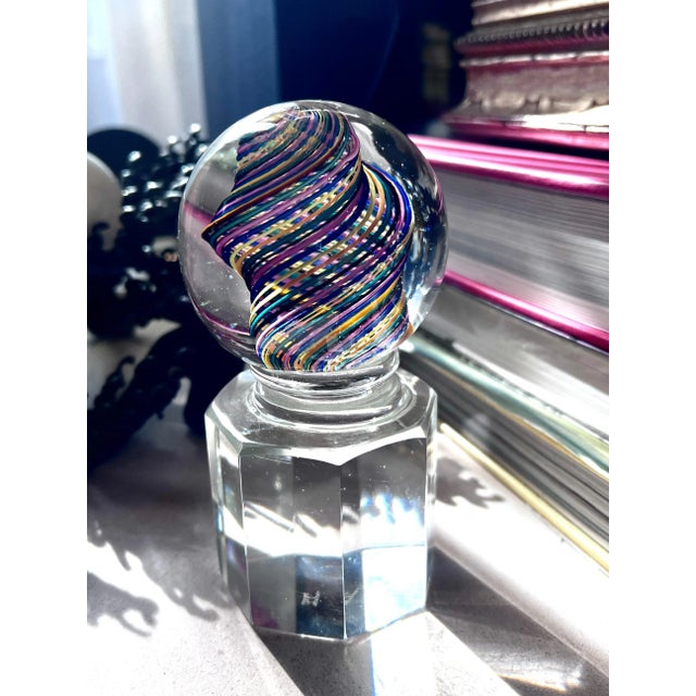 Glass Signed Italian Venini Murano Multi Color Ribbon Paperweight For Sale - Image 7 of 8