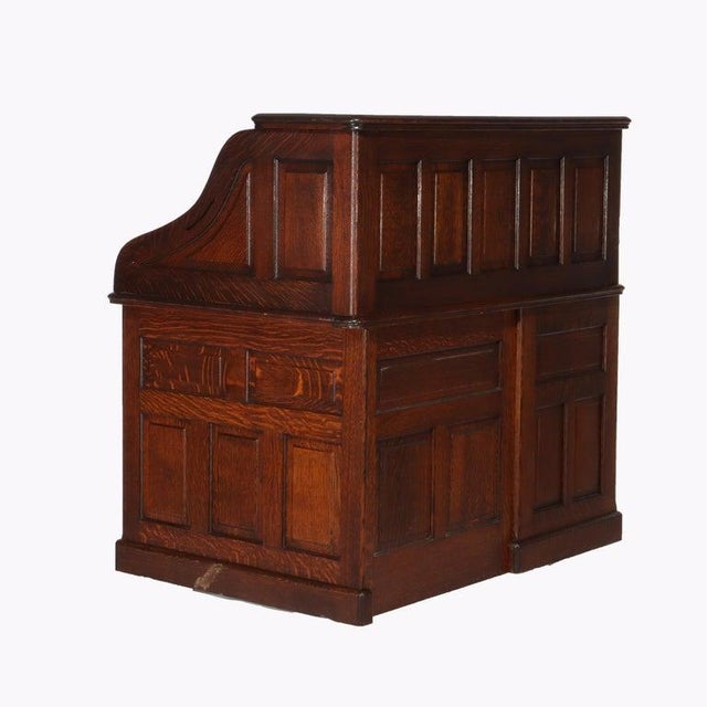 Antique Gunn Furniture Co. Oak S-Roll Top Paneled Single Pedestal Desk C1900 For Sale - Image 6 of 12