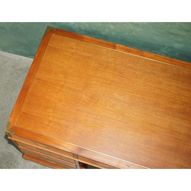 Vintage Teak & Brass Military Campaign Pedestal Desk from Harrods Kennedy For Sale - Image 6 of 16