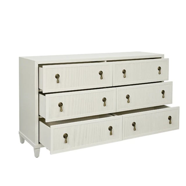 Worlds Away Matthew Izzo Home Avery Antique White Lacquer Six Drawer Fluted Chest For Sale - Image 4 of 6