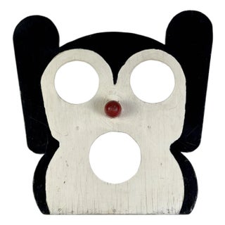 Vintage Primitive Homemade Wood Mickey With Red Nose Ball Toss Game Board For Sale