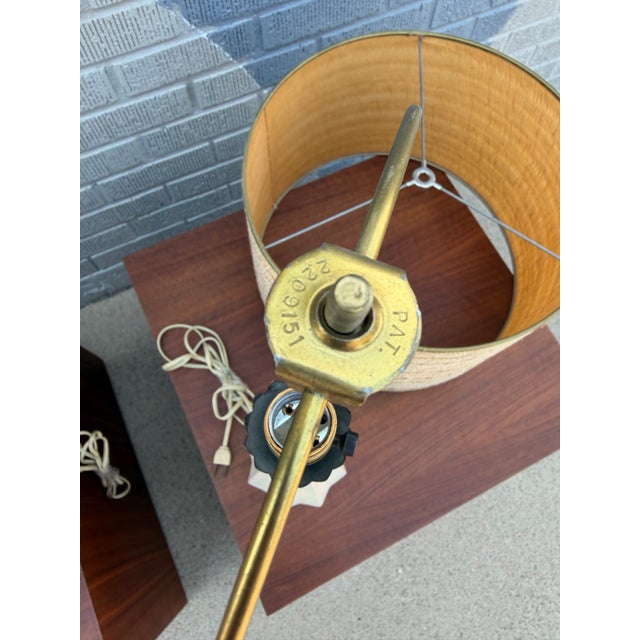 Pair of Sculptural Mid-Century Modern Table Lamps With Pleated White Bases and Brass Accents For Sale - Image 10 of 10