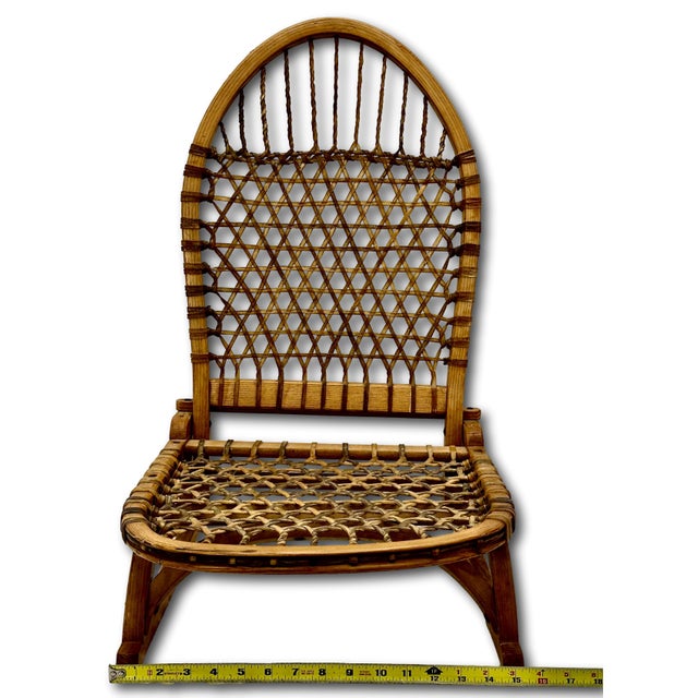 Vintage Mid 1900s Stream Bent Ash Wood & Hand Woven Leather - Hide Folding Low Chair for Canoes, Camping Etc. For Sale - Image 17 of 18