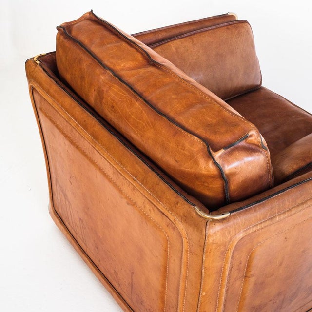 Brown Vintage Camel Buffalo Leather Club Chair from Roche Bobois, France, 1980s For Sale - Image 8 of 18