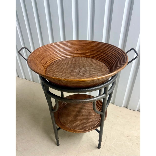 Introducing the Vintage Gabriella Crespi Style Split Reed Rattan Tray Tabl, a unique and stylish piece that will add a...