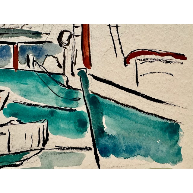 Rustic Henry Emil Salloch Original Watercolor on Paper Coastal Maritime Scene. For Sale - Image 3 of 6