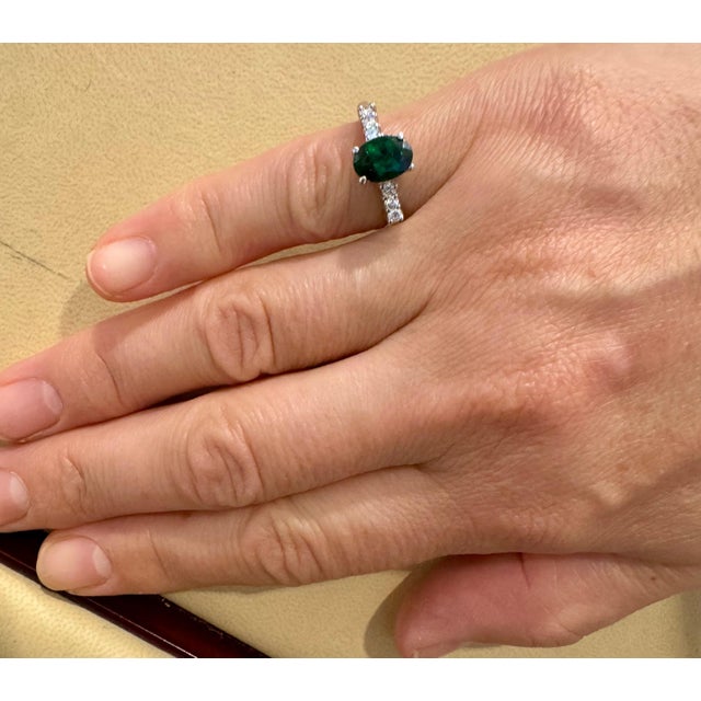 1.2 Carat Natural Oval Green Tourmaline + Diamond Ring 14 Karat Yellow Gold For Sale - Image 12 of 18