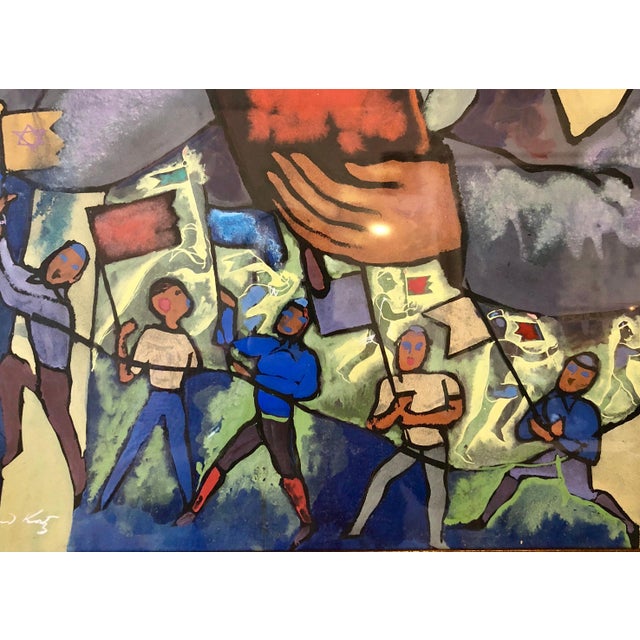 Mid 20th Century Alexander Raymond Katz, Chicago Jewish Modernist Judaica Painting Simchat Torah WPA Artist Israeli Flags, c.1940s For Sale - Image 5 of 6