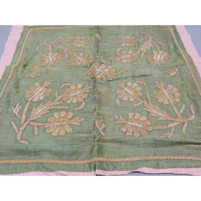 Antique Green and Gold Turkish Embroidered Textile For Sale - Image 4 of 5