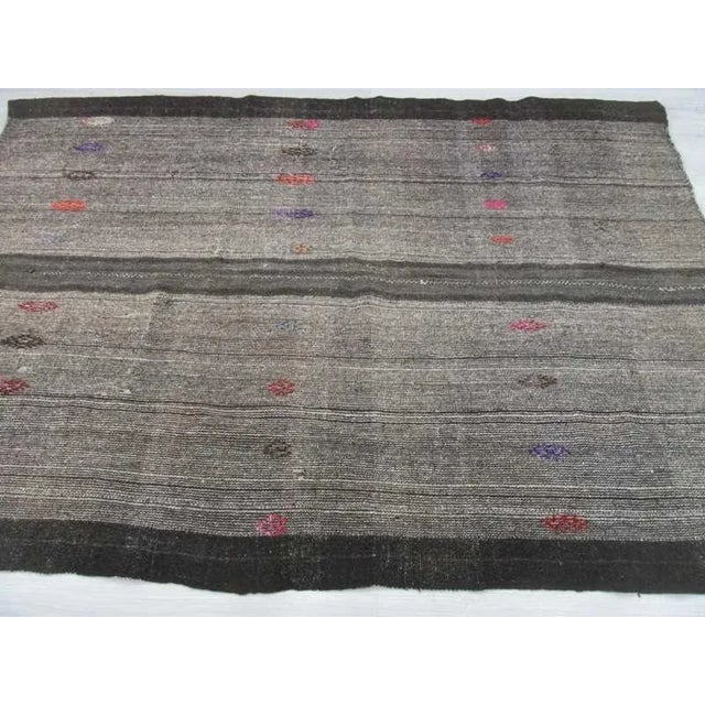 Vintage Turkish Kilim Embroidered Black & Gray Rug - 6′ × 8′5″ For Sale - Image 4 of 6