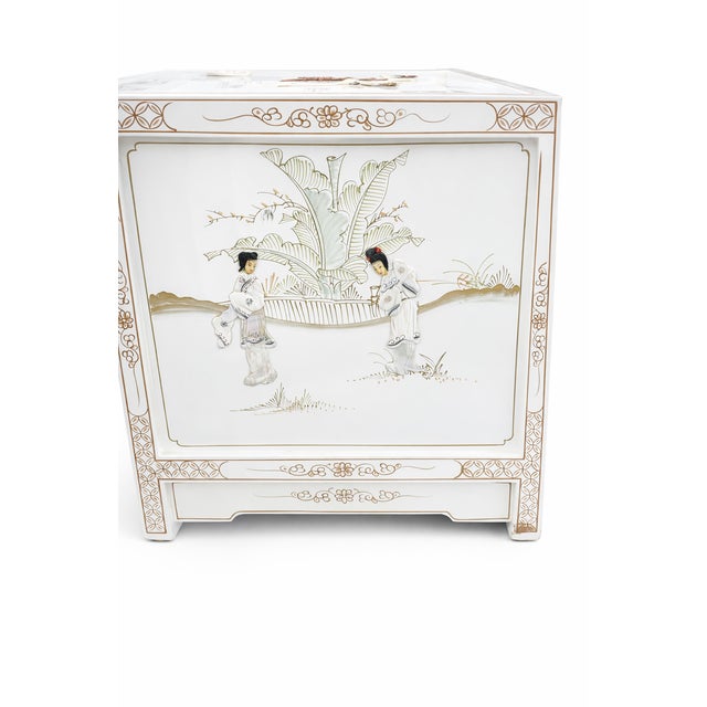 Rare Pair of 20th Century Chinoiserie Nightstands Chests With Mother-of-Pearl Inlay For Sale - Image 4 of 5