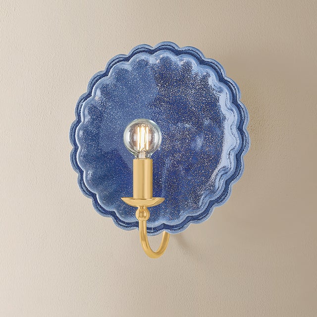 Mitzi Mitzi Paulette 9.75 in. 1 Light Wall Sconce in Aged Brass and Ceramic Indigo Wash Finish For Sale - Image 4 of 7