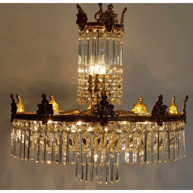 Brass and Lead Crystal Chandelier from Palwa, 1960s For Sale - Image 10 of 14