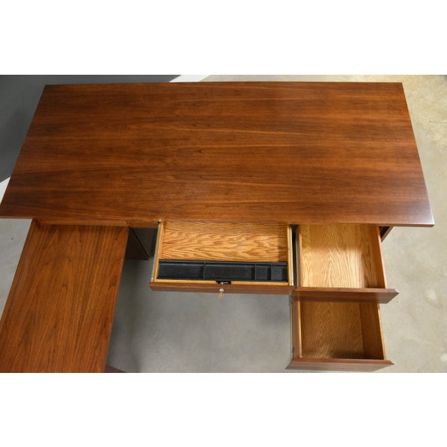 Brown Mid 20th Century Refinished L Shaped Walnut Mid Century Desk For Sale - Image 8 of 11