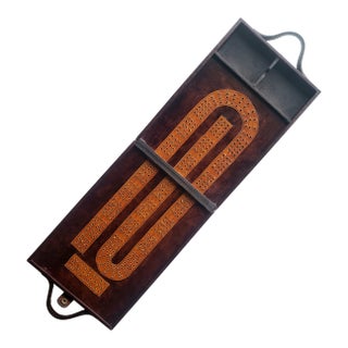 Vintage Pottery Barn Leather Cribbage Game Board For Sale