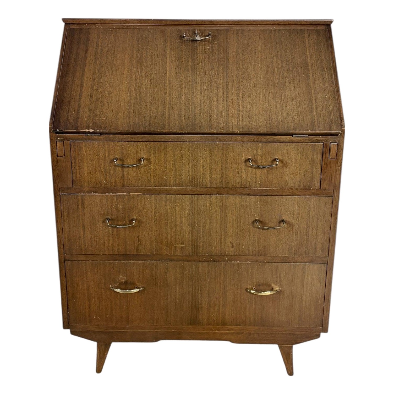 Mid-Century Secretary Desk with Drop Front and Tapered Legs | Chairish