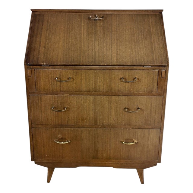 Mid-Century Secretary Desk with Drop Front and Tapered Legs For Sale