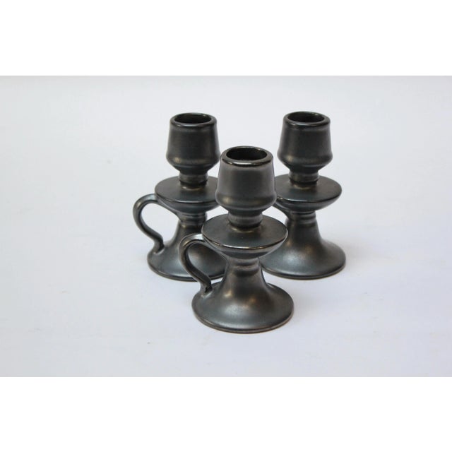 Vintage Parisian Ceramic "Copie d'Etain Ancien" Candlesticks- Set of 3 For Sale - Image 13 of 13