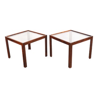 Pair Rosewood Glass-Top Side Tables by Jason Mobler Denmark For Sale