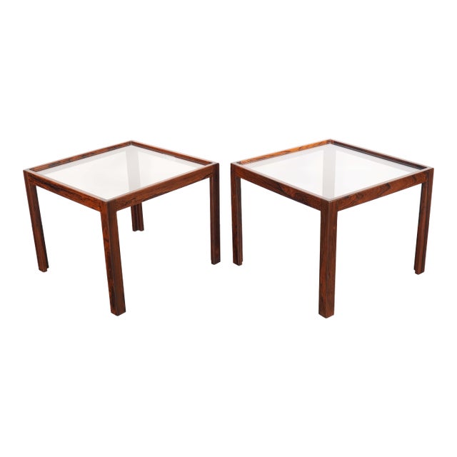 Pair Rosewood Glass-Top Side Tables by Jason Mobler Denmark For Sale