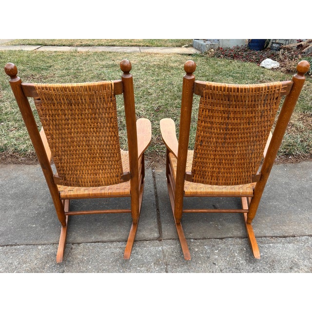 Gabriella Crespi Vintage Bamboo Carolina Cane Rocking Chairs - A Pair For Sale - Image 4 of 17