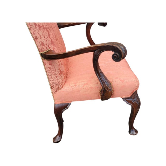 Pair of 19th C Walnut Queen Anne Armchairs Original Finish Scalamandra Fabric For Sale - Image 10 of 18