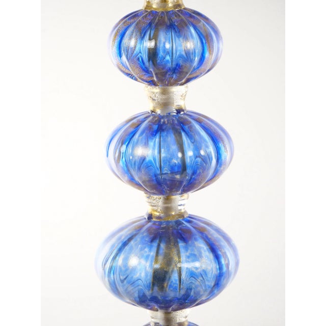 Royal Blue 20th Century Murano Venetian Glass / Gold Flecks Table Lamps For Sale - Image 8 of 13