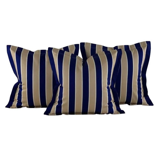 Designer Vicki Payne Free Spirit Cream Navy & Taupe Stripe Pillow Covers- Set of 3 For Sale - Image 9 of 9