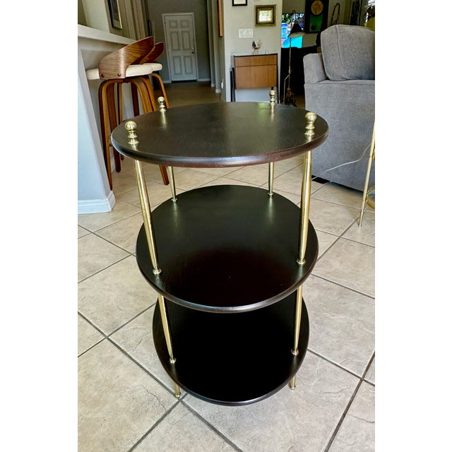 English Campaign Style Oval Wood & Brass 3-Tier Side Table For Sale - Image 9 of 18