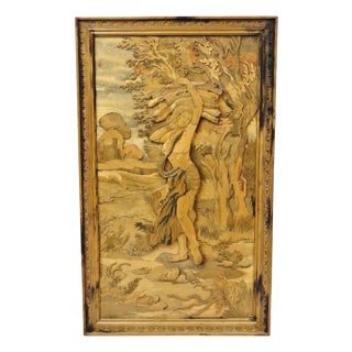 Vintage Large 60" Anglo Indian High Relief Carved Wood Thai Woman Art Plaque For Sale