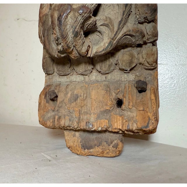 Large Antique 17th Century Carved Wood Architectural Salvage Deity Sculpture For Sale - Image 15 of 15