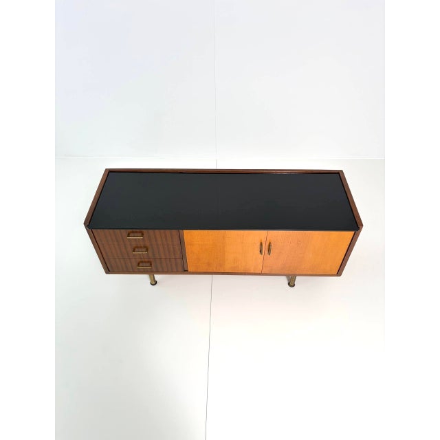 Vintage Two-Tone Wood Sideboard with Black Glass Top, 1960s For Sale - Image 6 of 18