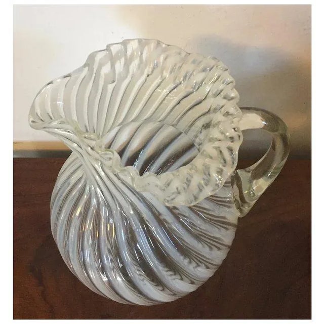 Antique 19th Century American Opalescent White Swirl Glass Pitcher With Ruffled Rim For Sale - Image 11 of 12