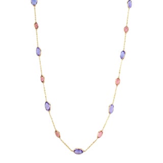 Unique Tanzanite and Tourmaline Station Necklace Crafted in 18k Yellow Gold For Sale