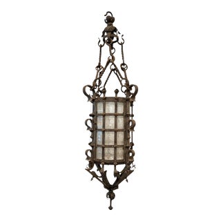 19th Century French Napoleon III Black Iron Antique Lantern For Sale