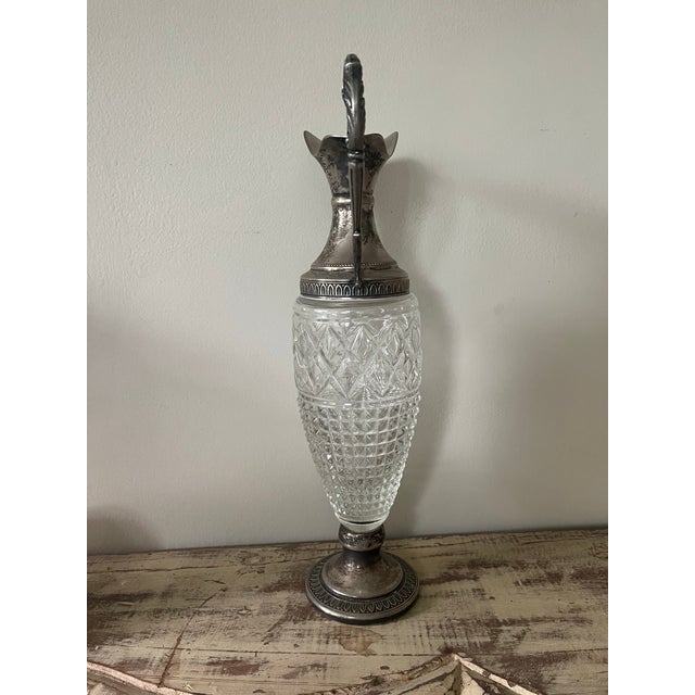 Antique Edwardian Cut Glass Claret Pitcher Wine Jug With Silver Plated Mounts For Sale - Image 4 of 5