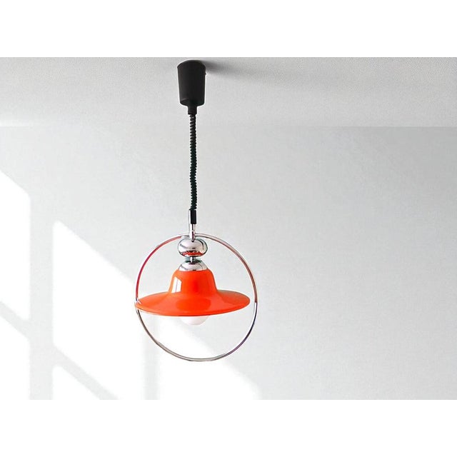 Mid-Century Modern Mid-Century Modern Glossy Orange Pull Down Hanging Light, 1960s For Sale - Image 3 of 10