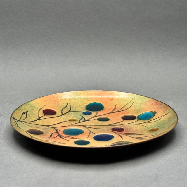 Vintage Hilary “Tree of Life” Enamel on Copper Plate With Glass Cabochons For Sale - Image 4 of 8