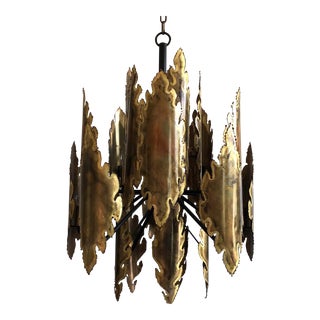 Holm Sorensen Danish Modern Brutalist Brass 10 Light Chandelier For Sale