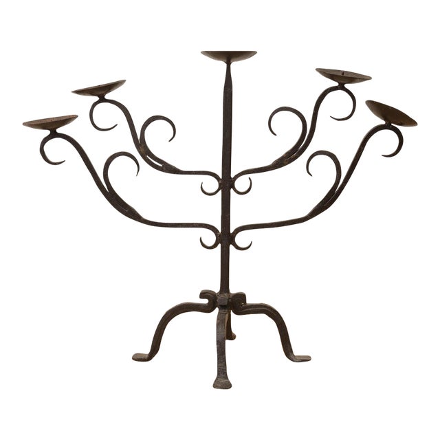 1950s French Iron Five-Arm Candelabra For Sale