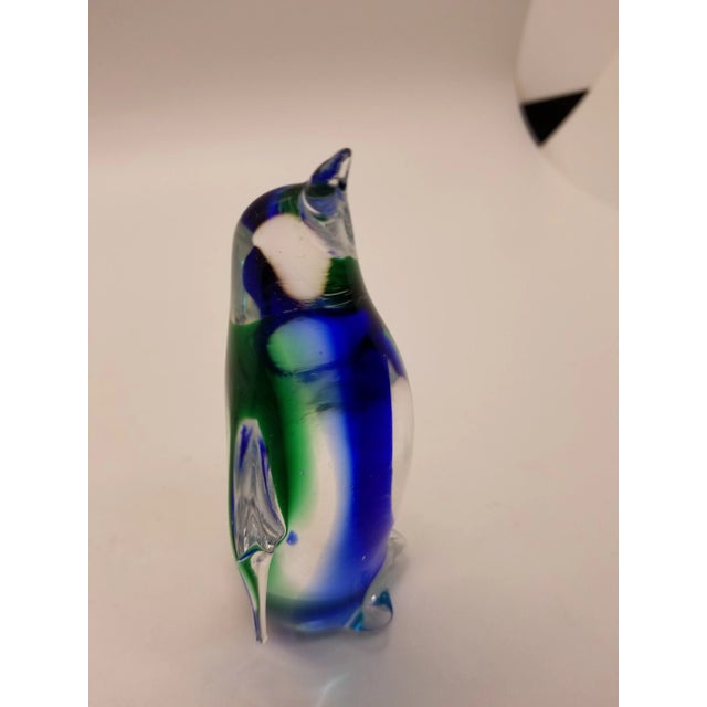 1970s Vintage Murano-Esque Art Glass Blue & Green Penguin Figurine For Sale - Image 5 of 5