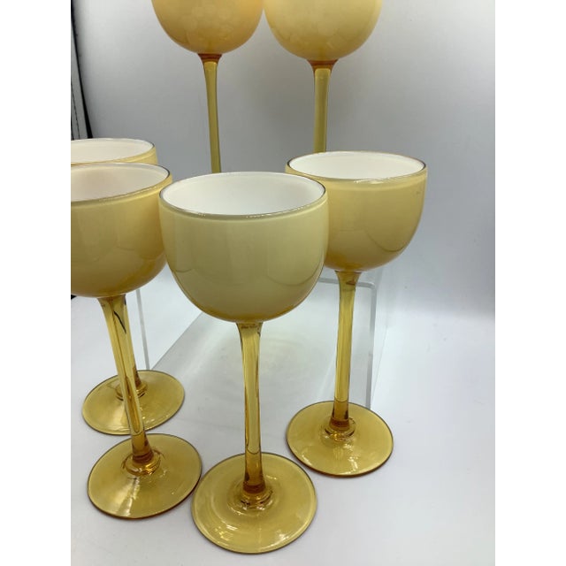 Mid-Century Modern Vintage Carlo Moretti Italy Amber White Cased Tall Stem Cordial Glasses - Set of 6 For Sale - Image 3 of 7